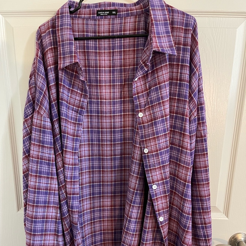 SHEIN long sleeve purple plaid flannel top